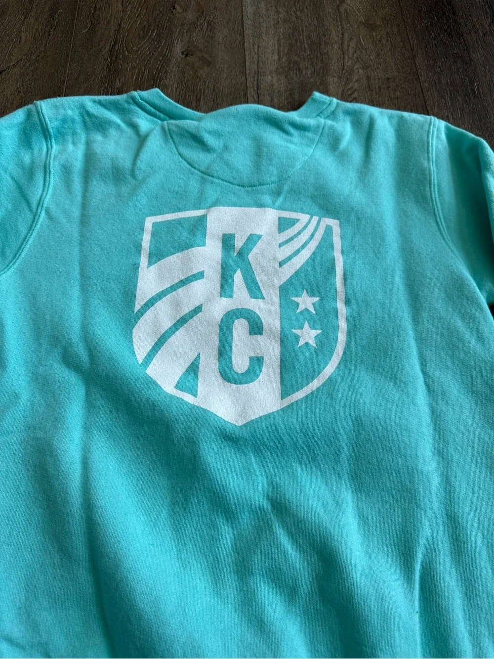 KC Current Soccer Teal Crewneck Sweatshirt with 'TEAL TIME' Graphic Youth Large